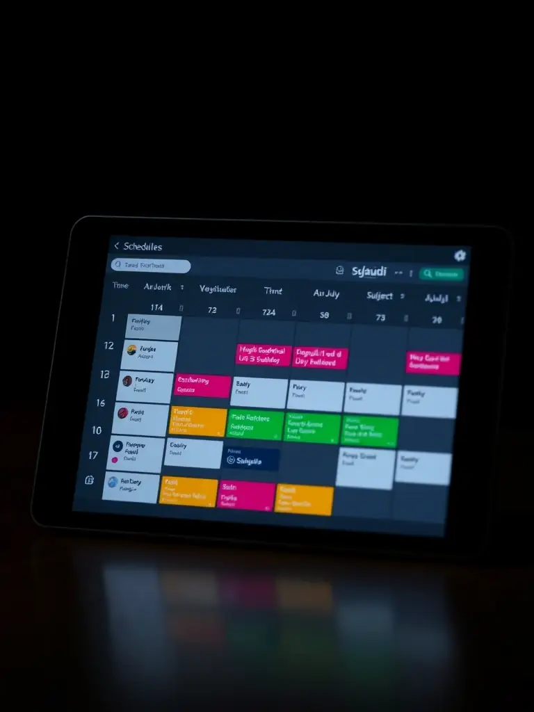 A screenshot of the SaudiLiveBook smart scheduling feature, showing a calendar interface with color-coded activities and reminders for different subjects.