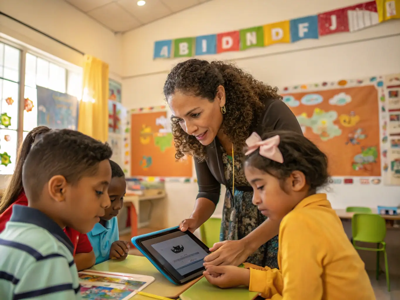 A group of children are enthusiastically participating in a daily challenge on the SaudiLiveBook platform, highlighting the fun and competitive aspect of learning.